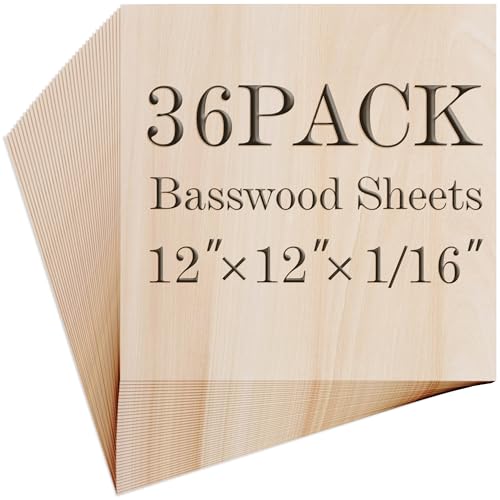 Balsaholzplatten, 36 Stück, Sperrholzplatten, Lindenholzplatten, 30,5 x 30,5 x 0,6 cm, unlackierte Holzbretter zum Laserschneiden, Gravieren, Brennen, Basteln (H305/17-36) von Mtalluste