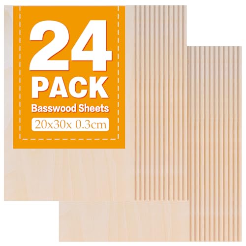 Lindenholzplatten, 20 x 30 cm, 3 mm Lindenholz zum Laserschneiden, dünne Sperrholzplatte, unlackiertes Holz zum Basteln, DIY-Architekturmodelle, Holzgravur (24 Stück, 30 x 20 cm), 24 Stück von Mtalluste