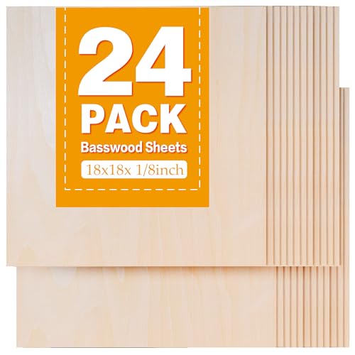 Lindenholzplatten, 45,7 x 45,7 x 0,3 cm, 3 mm Lindenholz zum Laserschneiden, dünne Sperrholzplatte, unlackiertes Holz für Handwerk, DIY-Architekturmodelle, Holzgravur (24 Stück, 45,7 x 45,7 cm), 24 von Mtalluste
