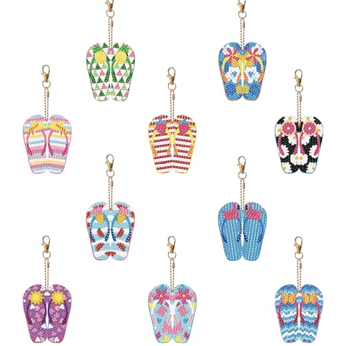 10 Stück Doppelseitig 5D Diamond Painting Anhänger,DIY Diamant Malerei Schlüsselanhänger Kits für Kinder Erwachsene,Sommer Strand Flip-Flops Muster Schlüsselbund Malerei Kunst Ornamente (Farbe-2) 10 Stück Doppelseitig 5D Diamond Painting Anhänger,DIY Diamant Malerei Schlüsselanhänger Kits für Kinder Erwachsene,Sommer Strand Flip-Flops Muster Schlüsselbund Malerei Kunst Ornamente (Farbe-2) von Mtbricey