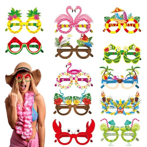 12 Paare Hawaiian Party Brille,Neuheit Papier Party Sonnenbrille Lustige Brillen Maske für Erwachsene Kinder Partybrille Foto Requisiten Tropical Strand Thema Dekoration Luau Party Kostüm Zubehör von Mtbricey
