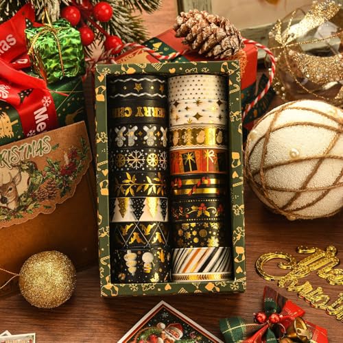 17 Rollen Weihnachten Washi Tape Set,Schwarzes Gold Dekoband Masking Tape Dekorative Selbstklebendes Papier Klebeband Weihnachten Kunst Handwerk Tape DIY Scrapbooking Geschenkverpackung Dekorationen 17 Rollen Weihnachten Washi Tape Set,Schwarzes Gold Dekoband Masking Tape Dekorative Selbstklebendes Papier Klebeband Weihnachten Kunst Handwerk Tape DIY Scrapbooking Geschenkverpackung Dekorationen von Mtbricey