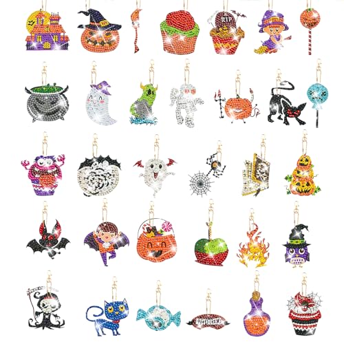 32 Stück Diamond Painting Anhänger,5D Totenköpfe Doppelseitige DIY Diamant Malerei Schlüsselanhänger Kits für Kinder Erwachsene,Kürbis Geist Hexe Schlüsselbund Strass Kunst Ornamente Dekoration Kunst 32 Stück Diamond Painting Anhänger,5D Totenköpfe Doppelseitige DIY Diamant Malerei Schlüsselanhänger Kits für Kinder Erwachsene,Kürbis Geist Hexe Schlüsselbund Strass Kunst Ornamente Dekoration Kunst von Mtbricey
