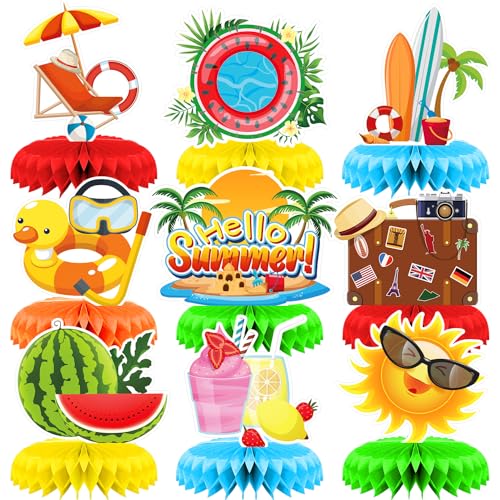 9 Stück Hawaiianische Luau Waben Mittelstücke 3D Tischdekoration mit Tropischen Wabenmustern für Männer und Frauen Geburtstagsparty Tischdekoration für Aloha Sommer Strand Pool Zuhause Partygeschenk von Mtbricey