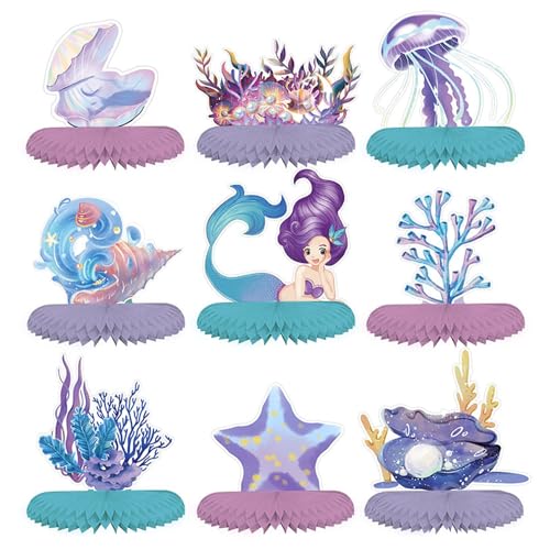 9 Stück Ozean Meer Tier Waben Centerpieces,Meer Welt Tier Kreatur Thema Party Dekoration,Bienenwabe Mittelstücke,Bienenwabe Herzstück,Tischdekorationen,Tabelle Honeycomb für Kinder Geburtstag Party von Mtbricey