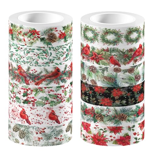 Weihnachten Washi Tape Set,12 Rollen Weihnachtskranz Vögel Entwürfe Dekorative Klebeband Dekoband Masking Tape 15mm Selbstklebendes Klebeband für Handwerk DIY Scrapbooking Geschenk Verpackung Dekor Weihnachten Washi Tape Set,12 Rollen Weihnachtskranz Vögel Entwürfe Dekorative Klebeband Dekoband Masking Tape 15mm Selbstklebendes Klebeband für Handwerk DIY Scrapbooking Geschenk Verpackung Dekor von Mtbricey