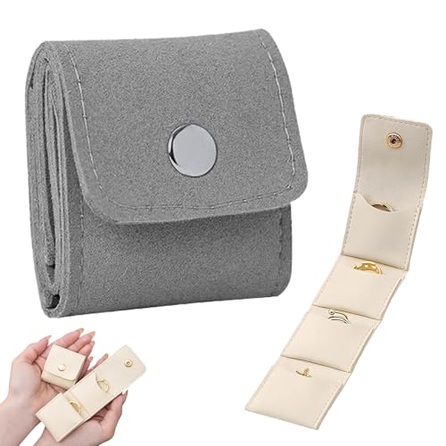 Mtjbfv Mini-Reise-Schmucktasche，halskette Mit Schmuckschatulle，tragbare, Faltbare Schmuckrolle Mit Schnalle，Multifunktionstasche Organizer Schmuckschatulle Für Ohrringe, Ringe Schmuck-Gray von Mtjbfv