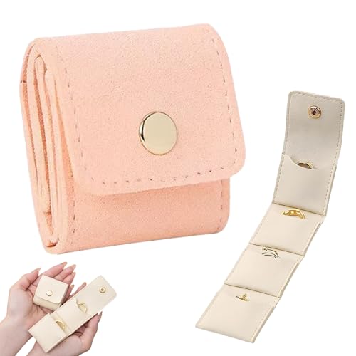 Mtjbfv Mini-Reise-Schmucktasche，halskette Mit Schmuckschatulle，tragbare, Faltbare Schmuckrolle Mit Schnalle，Multifunktionstasche Organizer Schmuckschatulle Für Ohrringe, Ringe Schmuck-Pink von Mtjbfv