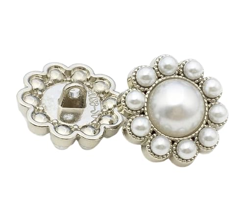 10 Stück Knöpfe Metall Blumenknopf mit Perle für Pullover und Mäntel, Farbe 2-10 Stück, 17,5mm von Mtjujuswo