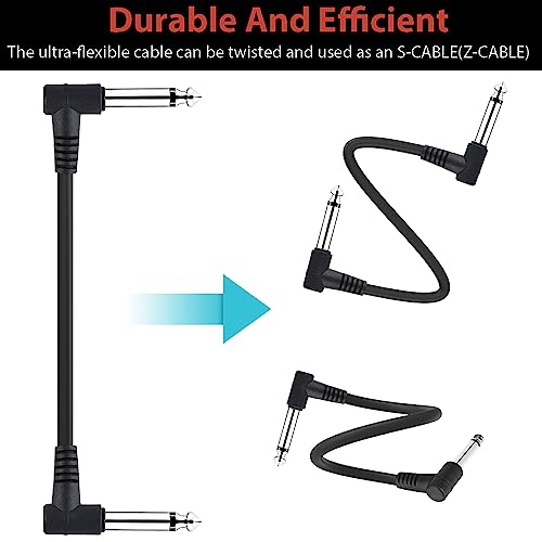 Mtlavishness Kabel für Gitarreneffektpedale, Premium-Patchkabel für Instrumente mit geringer Kapazität und idealer Konstruktion für Pedalboards, 15 cm, 1/4 Zoll rechtwinkliger (Black) von Mtlavishness