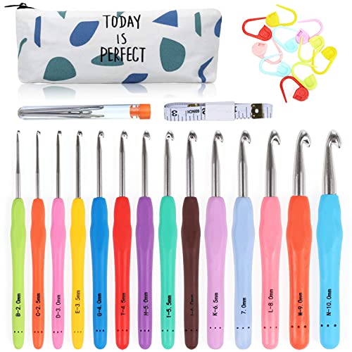 Mtophs 14 Stück Häkelnadel Set Bunte Ergonomisch Softgriff Anfänger mit Tasche Stricknadeln Zubehöre- 2mm-10mm,Geschenk für Frauen/Mutter Mtophs 14 Stück Häkelnadel Set Bunte Ergonomisch Softgriff Anfänger mit Tasche Stricknadeln Zubehöre- 2mm-10mm,Geschenk für Frauen/Mutter von Mtophs