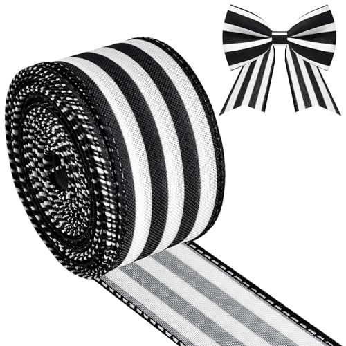 MuRealy Schwarz-weiß gestreiftes Band mit Draht, 9,1 m x 3,8 cm, schwarz-weiß gestreiftes Polyesterband für Weihnachten, Kranz, Schleifen, Baumdekoration, Party, Urlaub und Zuhause MuRealy Schwarz-weiß gestreiftes Band mit Draht, 9,1 m x 3,8 cm, schwarz-weiß gestreiftes Polyesterband für Weihnachten, Kranz, Schleifen, Baumdekoration, Party, Urlaub und Zuhause von MuRealy