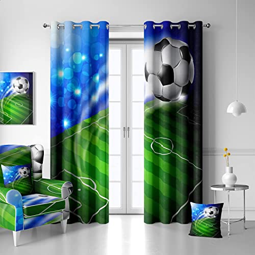 MUZHILI Fußball-Kindervorhänge, Verdunkelung für Kinderzimmer, mit Ösen, wärmeisoliert, Raumverdunkelungsvorhänge für Kinderzimmer, Wohnzimmer, Schlafzimmer, Set mit 2 Paneelen (B 75 cm x T 166 cm) von MUZHILI