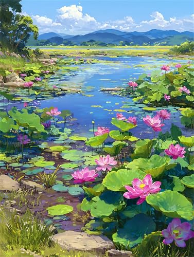 Malen Nach Zahlen Erwachsene Set Berg-Lotus-Teich,malen nach zahlen mit Rahmen für Erwachsene und Anfänger,DIY Ölgemälde Leinwand Set Mit Pinseln Acrylpigment,Heimdekoration Geschenk 50x65cm Malen Nach Zahlen Erwachsene Set Berg-Lotus-Teich,malen nach zahlen mit Rahmen für Erwachsene und Anfänger,DIY Ölgemälde Leinwand Set Mit Pinseln Acrylpigment,Heimdekoration Geschenk 50x65cm von Muaor