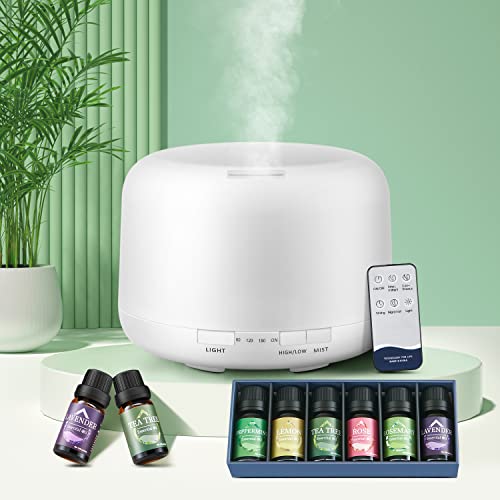 Aroma Diffuser Ätherische Öle, 500ML mit 6 Ätherischen Ölen Duftöl Diffuser, Ultrasonic 18 dB Raumduft Elektrisch, 7 Farbe+Musik-Player Defuser Luft Aroma Öle,Diffusor mit Fernbedienung,2 Nebelmodi von Mubarek