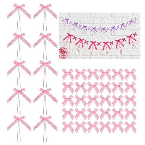 40 rosa Satinbandschleifen mit Klebepunkten – Party-Dekorationsset im Kokette-Stil mit großen und kleinen Schleifen für Babyparty, Geburtstag, Hochzeit, Mädchenzimmer-Dekor (Rosa) von Mucee