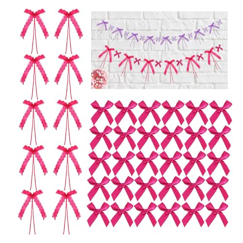 40 rosa Satinbandschleifen mit Klebepunkten – Party-Dekorationsset im Kokette-Stil mit großen und kleinen Schleifen für Babyparty, Geburtstag, Hochzeit, Mädchenzimmer-Dekor (Rose) von Mucee
