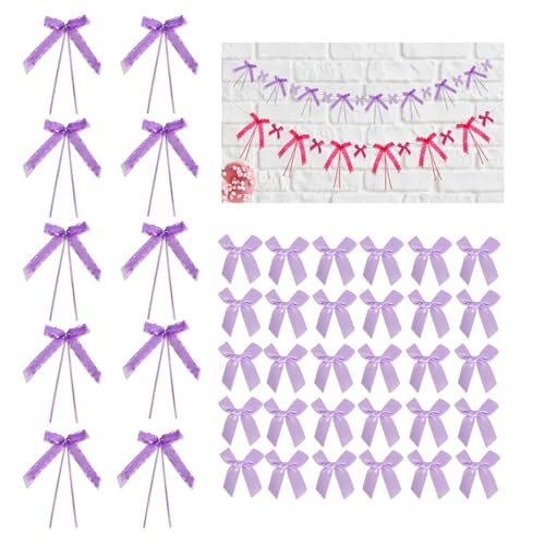 40 rosa Satinbandschleifen mit Klebepunkten – Party-Dekorationsset im Kokette-Stil mit großen und kleinen Schleifen für Babyparty, Geburtstag, Hochzeit, Mädchenzimmer-Dekor (lila) von Mucee