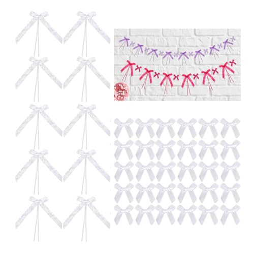 40 rosa Satinbandschleifen mit Klebepunkten – Party-Dekorationsset im Kokette-Stil mit großen und kleinen Schleifen für Babyparty, Geburtstag, Hochzeit, Mädchenzimmer-Dekor (weiß) von Mucee