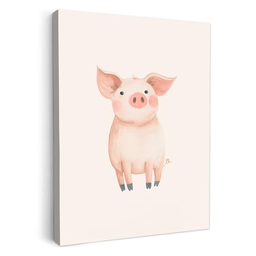 MuchoWow© Wandbilder 30x40 cm Kinderzimmer Wanddeko Schlafzimmer Zimmerdeko Wandgemälde Zimmer Deko auf Wand Dekoration Wall Art Schwein - Bauernhoftiere - Groß - Rosa - Aquarell - Kinder von MuchoWow