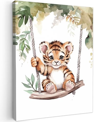 MuchoWow© Wandbilder 50x70 cm Schlafzimmer Home Deko Wohnung Bild Fotoleinwand Bilder Jungen Mädchen Tiger - Tier - Kinder - Dschungel - Kinderzimmer - Babyzimmer von MuchoWow