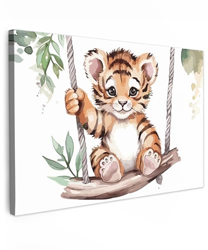 MuchoWow© Wandbilder 60x40 cm Schlafzimmer Home Deko Wohnung Bild Wohnzimmer Fotoleinwand Wand Bilder Leinwand Wall Decor Tiger - Tier - Kinder - Dschungel - Kinderzimmer - Babyzimmer von MuchoWow