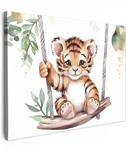 MuchoWow© Wandbilder 80x60 cm Schlafzimmer Home Deko Wohnung Bild Wohnzimmer Fotoleinwand Wand Bilder Leinwand Wall Decor Tiger - Tier - Kinder - Dschungel - Kinderzimmer - Babyzimmer von MuchoWow