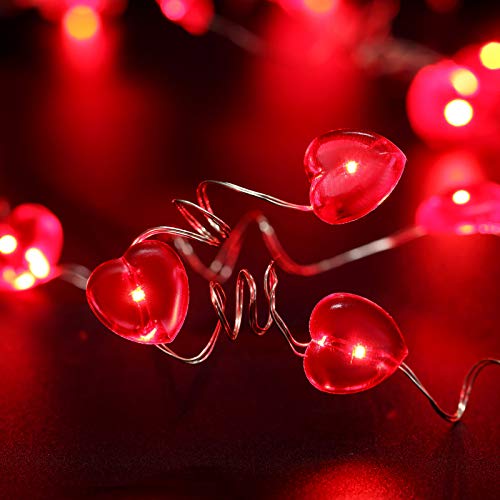 2 Stücke 10 Feet 30 LEDs Valentinstag Rotes Herz Lichterketten 2 Modi Rotes Herz Liebe Batteriebetriebene Dekoration zum Valentinstag Hochzeit Vorschlag Jahrestag von Mudder