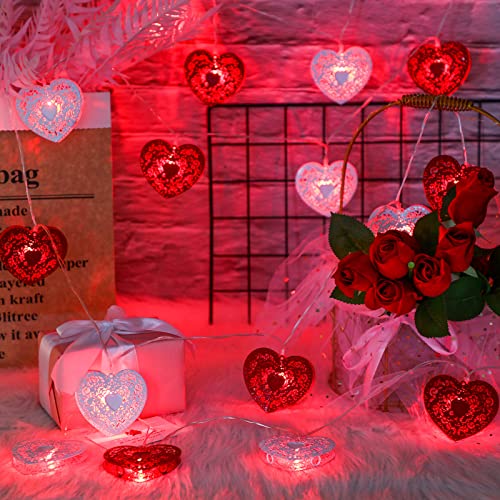 5 Meter 20 LED-Herz-Lichterkette, Valentinstag, batteriebetriebene Dekoration, Lichterkette, warmes, rotes Licht, Dekoration für Garten, Party, Hochzeit, Weihnachten, Party (rot, weiß) von Mudder