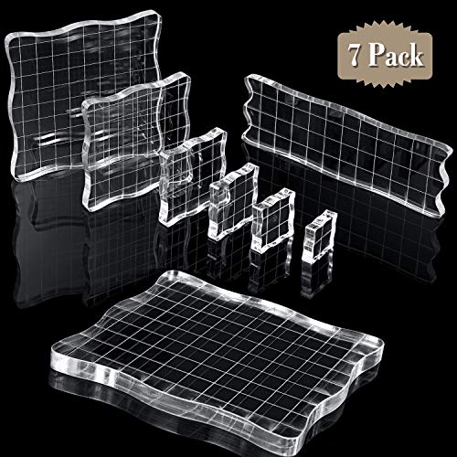 Mudder 7-teiliges Stempelblock-Set aus Acryl, transparent, mit Gitter und Griff, Blöcke für Scrapbooking, Handwerk, DIY von Mudder
