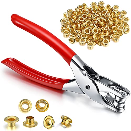 Mudder Ösenzange, Werkzeug-Set, Stoff-Leder-Lochösen und Ösen, Stanzzange mit 300 Metallösen für Gürtel, Schuhe, Tücher (1/4 Zoll, Gold), 301-teilig von Mudder