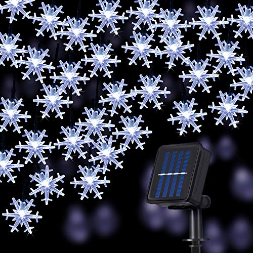 Schneeflocke Solar Lichterketten, 50 LED 23 Füße 8 Modi Wasserdichte Solarbetriebene Lichterketten für Patio Haus Garten Outdoor Urlaub Weihnachtsbaum Party Dekorationen (Weiß) von Mudder
