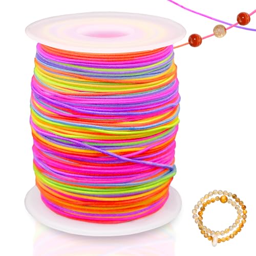 Gummiband für Armbänder 1mm x 100m, Bunte Fädelschnur für DIY Schmuck, Regenbogen Bastelband für Halsketten, Perlen und kreative Handarbeiten von Mudoulu