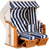 Müsing Strandkorb Sunny Smart Rustikal 250XL Plus blau, weiß, gestreift, weiß Kunststoff, Holz, 9-teilig von Müsing