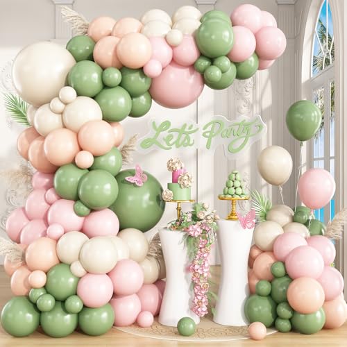 Ballonbogen-Set, Ballon-Girlande für Babyparty, Hochzeit, Junggesellinnenabschied, Dekorationen (Rosa, Grün, Weiß) von Mufeomus