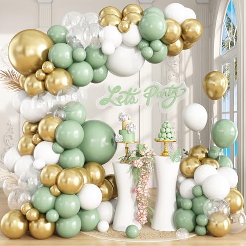Ballonbogen-Set, Luftballon-Girlande für Babyparty, Hochzeit, Junggesellinnenabschied, Dekoration, Grün / Gold / Weiß Ballonbogen-Set, Luftballon-Girlande für Babyparty, Hochzeit, Junggesellinnenabschied, Dekoration, Grün / Gold / Weiß von Mufeomus