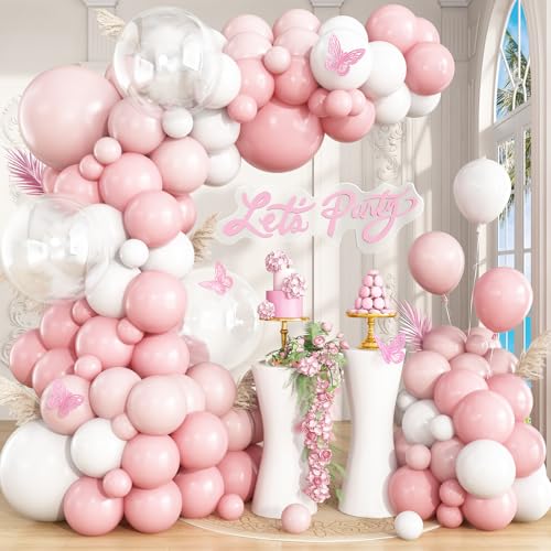 Rosa und Weiß Ballonbogen-Set, Luftballons Girlande für Babyparty, Hochzeit, Junggesellinnenabschied, Dekorationen (Rosa Weiß) von Mufeomus
