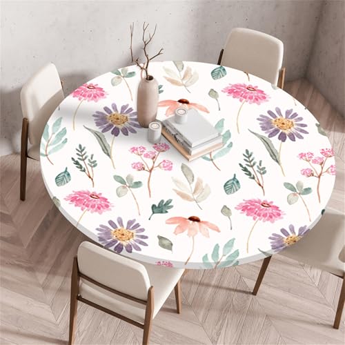 Muiuou Elastische Tischdecke Rund Abwaschbar, Blume Drucken Rund Tischdecken Gartentischdecke Wasserdicht Outdoor Küchentisch Spanntischdecke für Dekoration (Durchmesser 90cm,Blume 1) von Muiuou