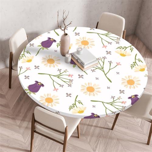 Muiuou Elastische Tischdecke Rund Abwaschbar, Blume Drucken Wasserdicht Antifouling Küchentisch Outdoor Rund Tischdecken Gartentisch Geeignet für Dekoration (Durchmesser 60cm,Stil 9) von Muiuou