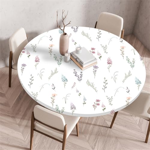 Muiuou Elastische Tischdecke Rund Abwaschbar, Blume Drucken Wasserdicht Antifouling Küchentisch Outdoor Rund Tischdecken Gartentisch Geeignet für Dekoration (Durchmesser 70cm,Stil 14) von Muiuou