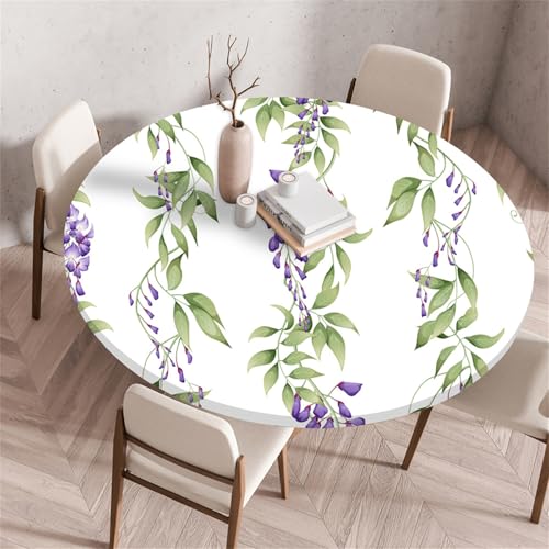 Muiuou Elastische Tischdecke Rund Abwaschbar, Blume Drucken Wasserdicht Antifouling Küchentisch Outdoor Rund Tischdecken Gartentisch Geeignet für Dekoration (Durchmesser 80cm,Stil 12) von Muiuou