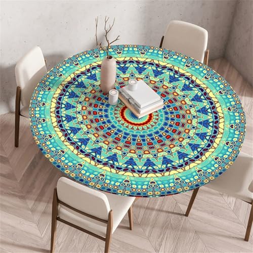 Muiuou Elastische Tischdecke Rund Abwaschbar, Mandala Druck Wasserdicht Antifouling Küchentisch Outdoor Rund Tischdecken Gartentisch Geeignet für Dekoration (Stil 13,120 cm (Rund)) von Muiuou