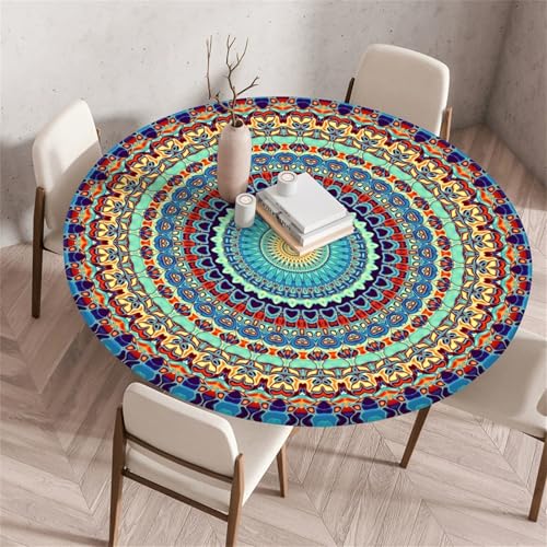 Muiuou Elastische Tischdecke Rund Abwaschbar, Mandala Druck Wasserdicht Antifouling Küchentisch Outdoor Rund Tischdecken Gartentisch Geeignet für Dekoration (Stil 16,70 cm (Rund)) von Muiuou