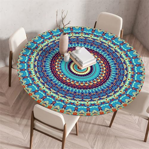 Muiuou Elastische Tischdecke Rund Abwaschbar, Mandala Druck Wasserdicht Antifouling Küchentisch Outdoor Rund Tischdecken Gartentisch Geeignet für Dekoration (Stil 18,80 cm (Rund)) von Muiuou