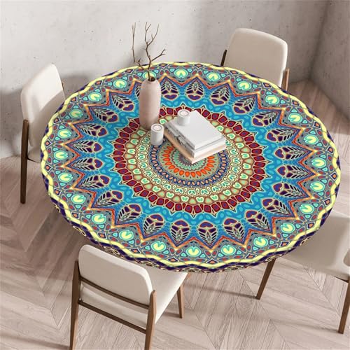 Muiuou Elastische Tischdecke Rund Abwaschbar, Mandala Druck Wasserdicht Antifouling Küchentisch Outdoor Rund Tischdecken Gartentisch Geeignet für Dekoration (Stil 2,110 cm (Rund)) von Muiuou