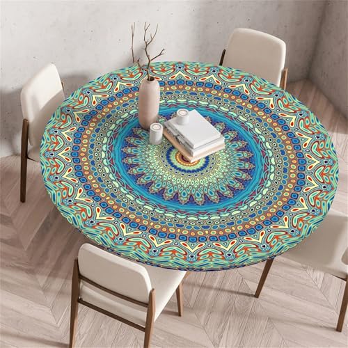 Muiuou Elastische Tischdecke Rund Abwaschbar, Mandala Druck Wasserdicht Antifouling Küchentisch Outdoor Rund Tischdecken Gartentisch Geeignet für Dekoration (Stil 3,60 cm (Rund)) von Muiuou
