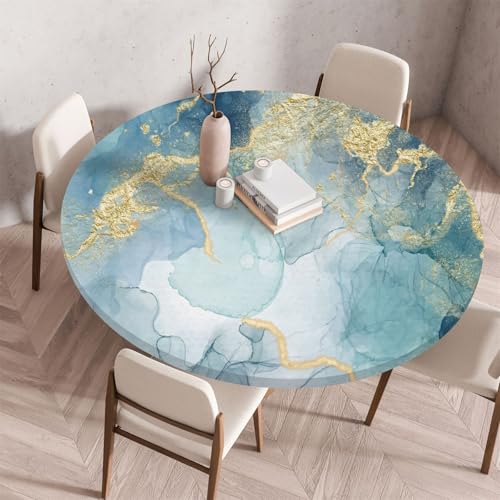 Muiuou Elastische Tischdecke Rund Abwaschbar, Marmor Drucken Wasserabweisend Rund Tischtuch, Dauerhaft Kratzfest für Wohnzimmer, Esszimmer, Gartentischdecke (Durchmesser 100cm,Marmor 18) von Muiuou