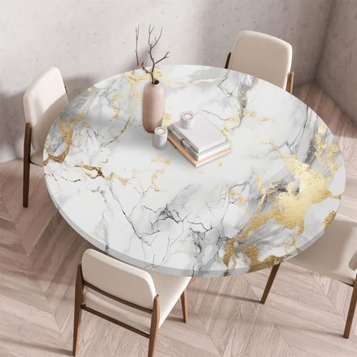 Muiuou Elastische Tischdecke Rund Abwaschbar, Marmor Drucken Wasserabweisend Rund Tischtuch, Dauerhaft Kratzfest für Wohnzimmer, Esszimmer, Gartentischdecke (Durchmesser 100cm,Marmor 3) von Muiuou