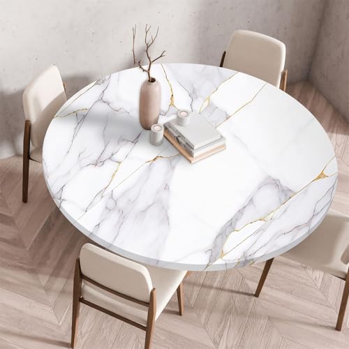 Muiuou Elastische Tischdecke Rund Abwaschbar, Marmor Drucken Wasserabweisend Rund Tischtuch, Dauerhaft Kratzfest für Wohnzimmer, Esszimmer, Gartentischdecke (Durchmesser 100cm,Marmor 4) von Muiuou