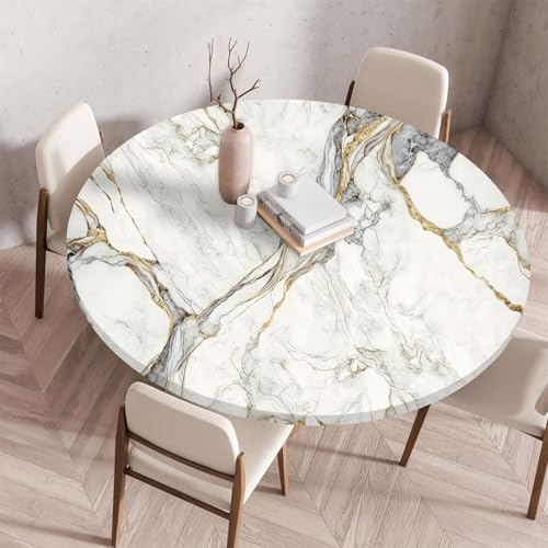 Muiuou Elastische Tischdecke Rund Abwaschbar, Marmor Drucken Wasserabweisend Rund Tischtuch, Dauerhaft Kratzfest für Wohnzimmer, Esszimmer, Gartentischdecke (Durchmesser 90cm,Marmor 1) von Muiuou